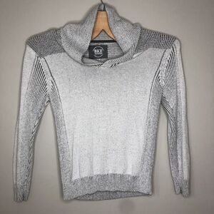 BKE Men's Large Gray Athletic Fit V Neck Cowl Neck Long Sleeve Pullover Sweater